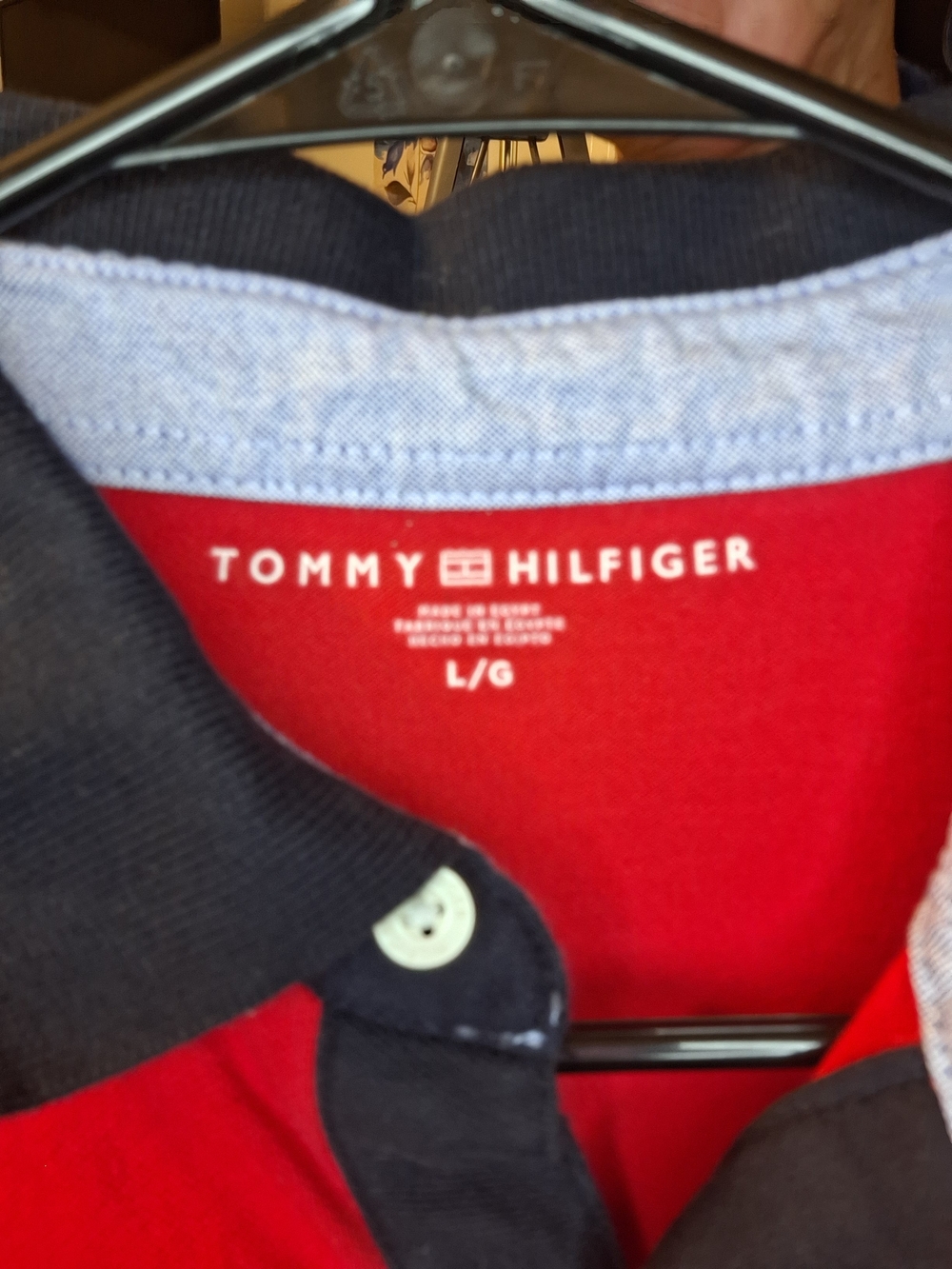 Tommy Hilfiger Red Polo Shirt with Navy Collar